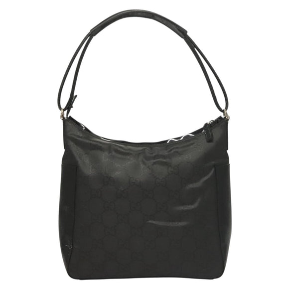 GUCCI GG Canvas Shoulder Bag Nylon Outlet Black Silver 77112 3444 Auth ep9749