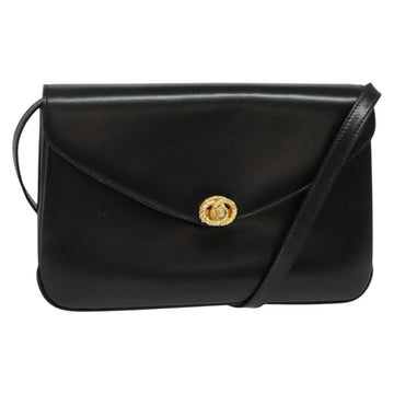 BALLY Shoulder Bag Leather Black Gold Auth ep9750