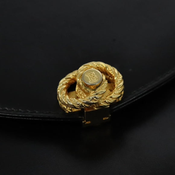 BALLY Shoulder Bag Leather Black Gold Auth ep9750