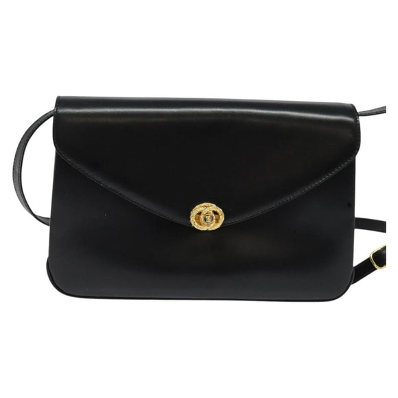 BALLY Shoulder Bag Leather Black Gold Auth ep9750