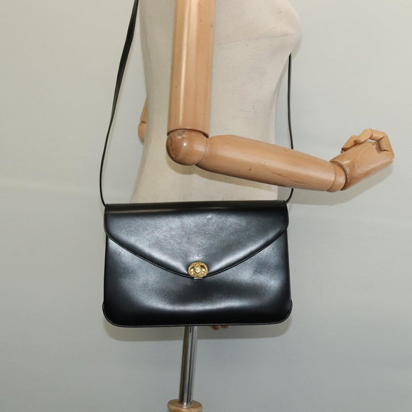 BALLY Shoulder Bag Leather Black Gold Auth ep9750