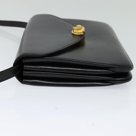 BALLY Shoulder Bag Leather Black Gold Auth ep9750