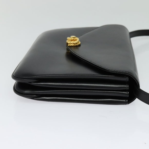 BALLY Shoulder Bag Leather Black Gold Auth ep9750