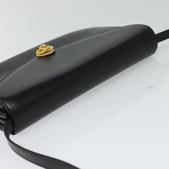 BALLY Shoulder Bag Leather Black Gold Auth ep9750