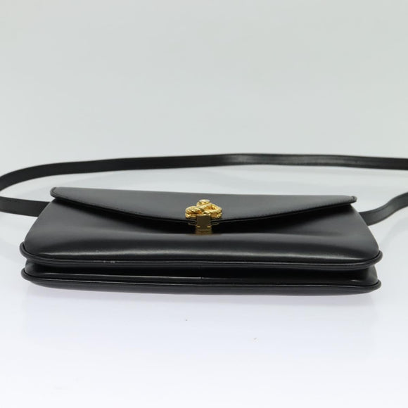 BALLY Shoulder Bag Leather Black Gold Auth ep9750