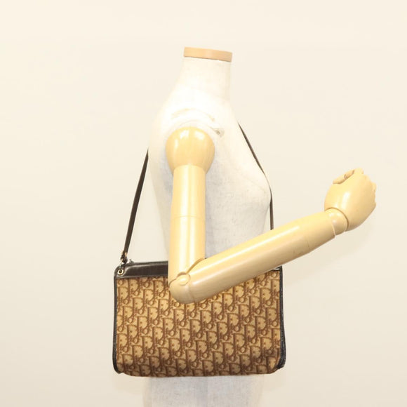 Christian Dior Trotter Canvas Shoulder Bag Brown Gold Auth ep9752