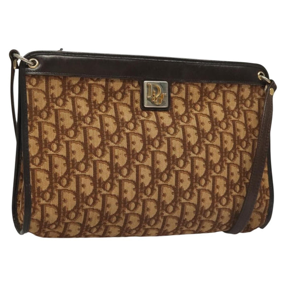 Christian Dior Trotter Canvas Shoulder Bag Brown Gold Auth ep9752