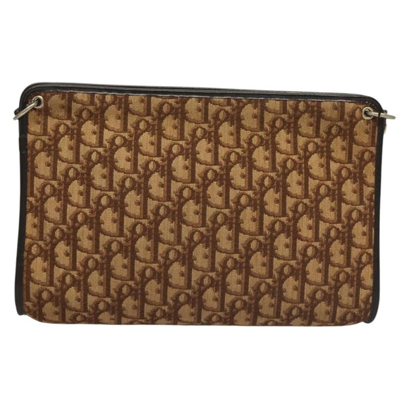 Christian Dior Trotter Canvas Shoulder Bag Brown Gold Auth ep9752