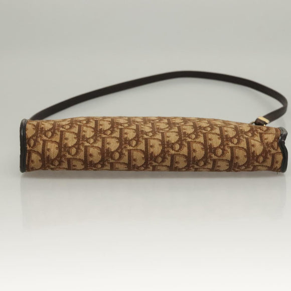 Christian Dior Trotter Canvas Shoulder Bag Brown Gold Auth ep9752