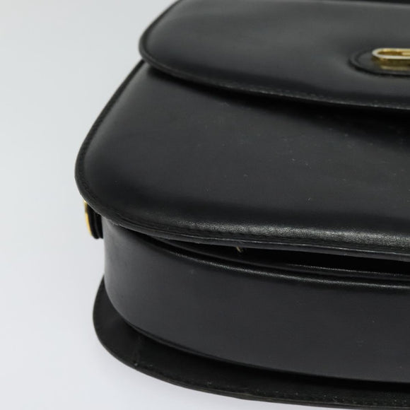 GUCCI Shoulder Bag Leather Black Gold Auth ep9755