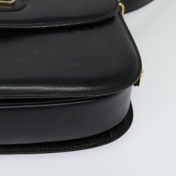 GUCCI Shoulder Bag Leather Black Gold Auth ep9755