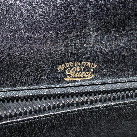 GUCCI Shoulder Bag Leather Black Gold Auth ep9755