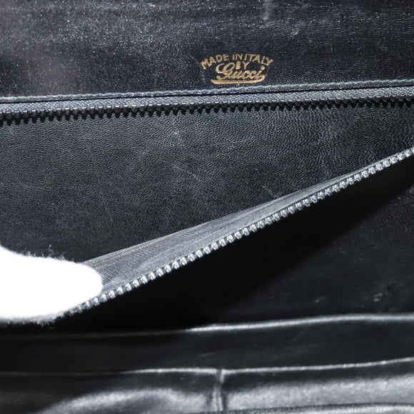 GUCCI Shoulder Bag Leather Black Gold Auth ep9755