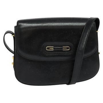 GUCCI Shoulder Bag Leather Black Gold Auth ep9755