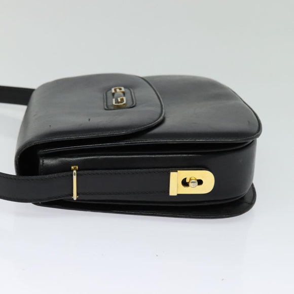 GUCCI Shoulder Bag Leather Black Gold Auth ep9755