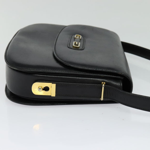 GUCCI Shoulder Bag Leather Black Gold Auth ep9755