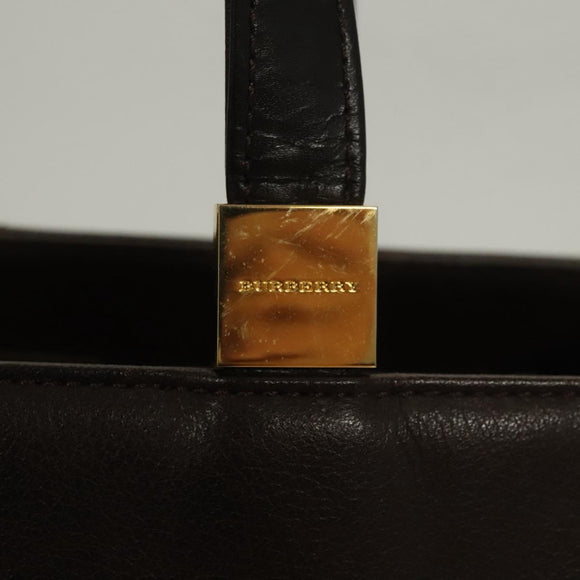 BURBERRY Hand Bag Leather Brown Gold Auth ep9761