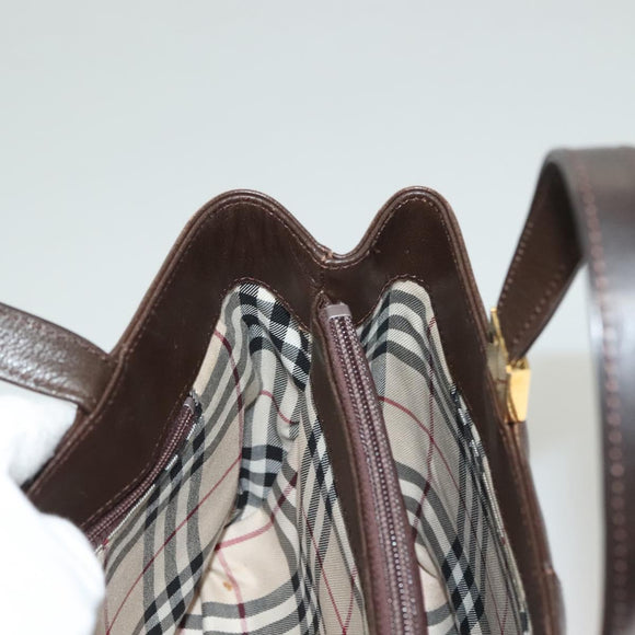 BURBERRY Hand Bag Leather Brown Gold Auth ep9761