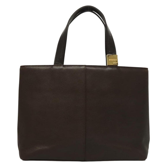 BURBERRY Hand Bag Leather Brown Gold Auth ep9761
