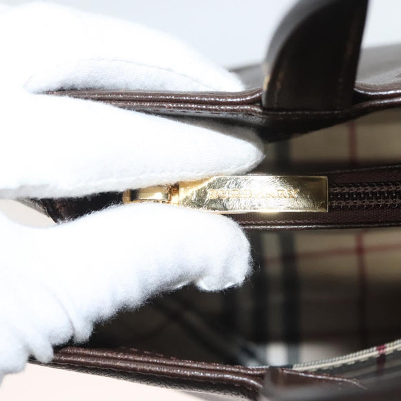 BURBERRY Hand Bag Leather Brown Gold Auth ep9761