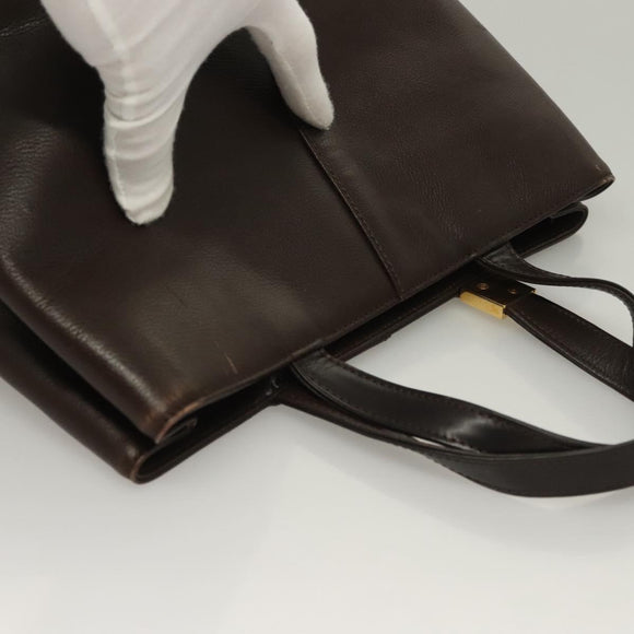 BURBERRY Hand Bag Leather Brown Gold Auth ep9761