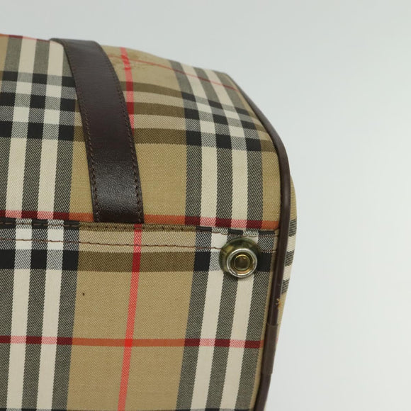 Burberrys Nova Check Boston Bag Canvas Beige Gold Auth ep9770