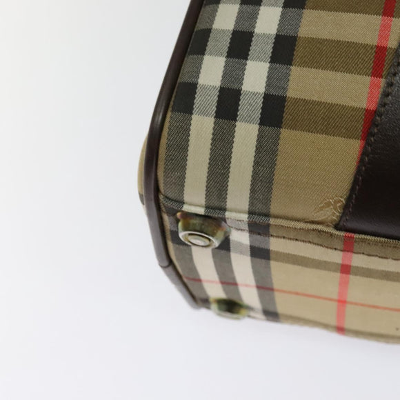 Burberrys Nova Check Boston Bag Canvas Beige Gold Auth ep9770
