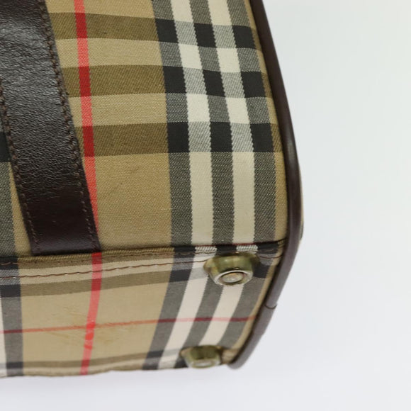 Burberrys Nova Check Boston Bag Canvas Beige Gold Auth ep9770