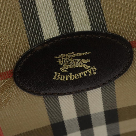 Burberrys Nova Check Boston Bag Canvas Beige Gold Auth ep9770