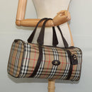 Burberrys Nova Check Boston Bag Canvas Beige Gold Auth ep9770-19