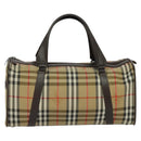 Burberrys Nova Check Boston Bag Canvas Beige Gold Auth ep9770-2