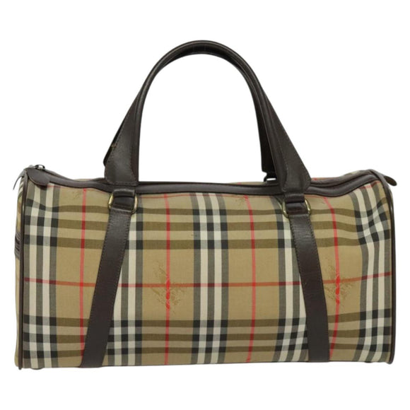 Burberrys Nova Check Boston Bag Canvas Beige Gold Auth ep9770