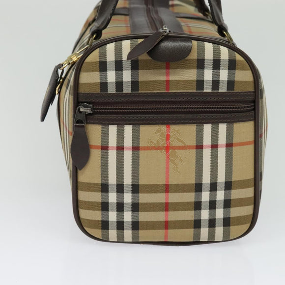 Burberrys Nova Check Boston Bag Canvas Beige Gold Auth ep9770