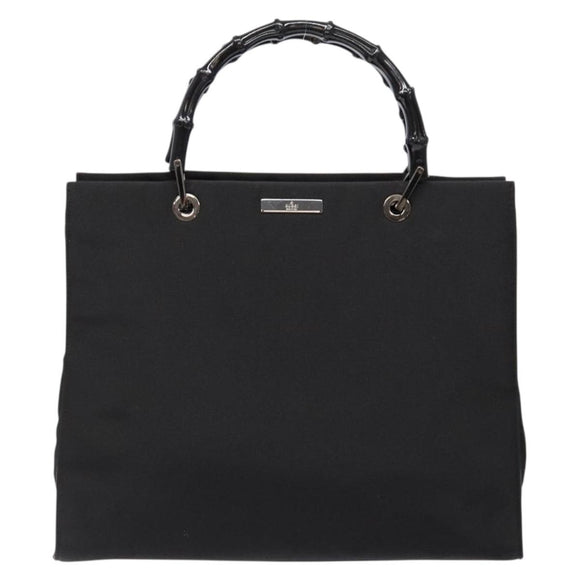 GUCCI Bamboo Hand Bag Nylon Black Silver 002 1010 Auth ep9789