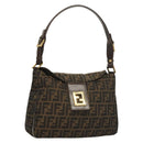 FENDI Zucca Canvas Shoulder Bag Brown Black Auth ep9812-1