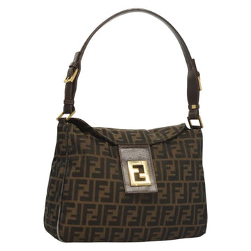 FENDI Zucca Canvas Shoulder Bag Brown Black Auth ep9812