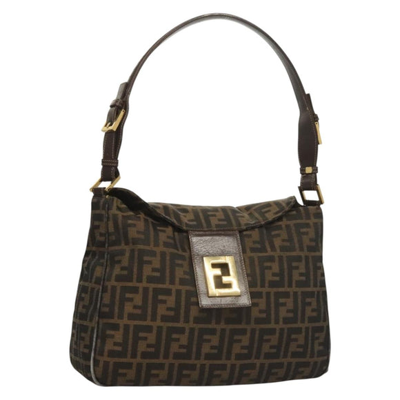 FENDI Zucca Canvas Shoulder Bag Brown Black Auth ep9812