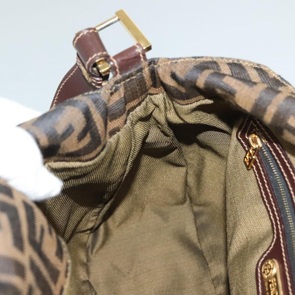 FENDI Zucca Canvas Shoulder Bag Brown Black Auth ep9812