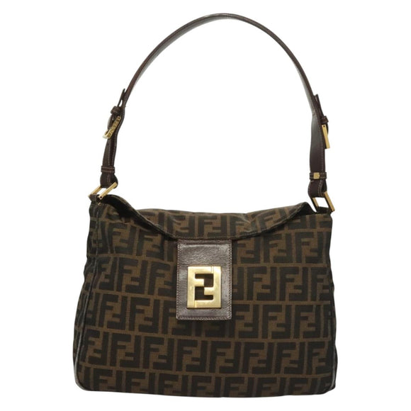 FENDI Zucca Canvas Shoulder Bag Brown Black Auth ep9812