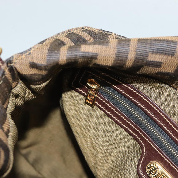 FENDI Zucca Canvas Shoulder Bag Brown Black Auth ep9812