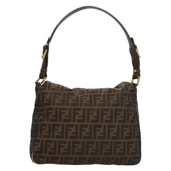 FENDI Zucca Canvas Shoulder Bag Brown Black Auth ep9812