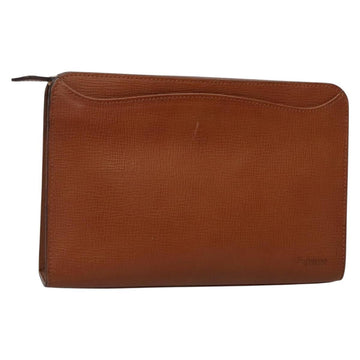 Burberrys Clutch Bag Leather Brown Gold Auth ep9814