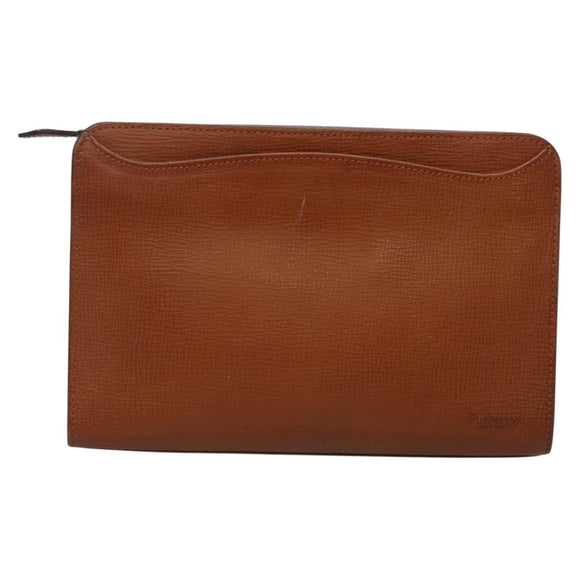 Burberrys Clutch Bag Leather Brown Gold Auth ep9814