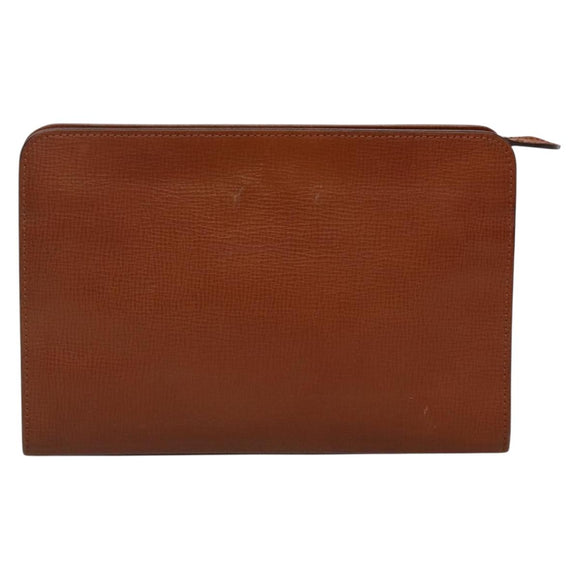 Burberrys Clutch Bag Leather Brown Gold Auth ep9814