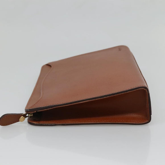 Burberrys Clutch Bag Leather Brown Gold Auth ep9814