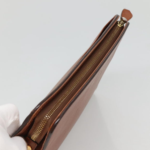 Burberrys Clutch Bag Leather Brown Gold Auth ep9814