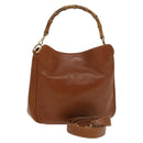 GUCCI Bamboo Hand Bag Leather 2way Brown Gold 001 0166 1638 Auth ep9829-1