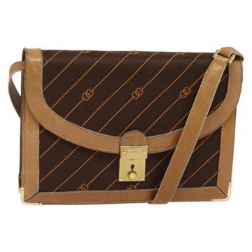 GUCCI Shoulder Bag Canvas Leather Brown Gold Auth ep9840