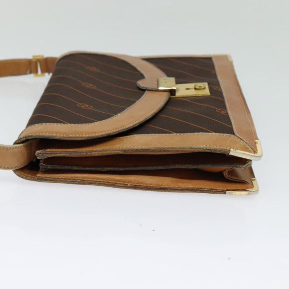 GUCCI Shoulder Bag Canvas Leather Brown Gold Auth ep9840