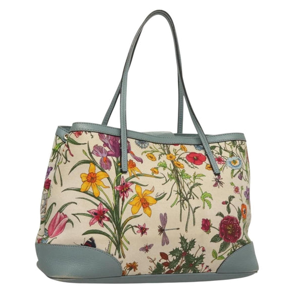 GUCCI Flower Tote Bag Canvas Beige Gold 358470 Auth ep9843